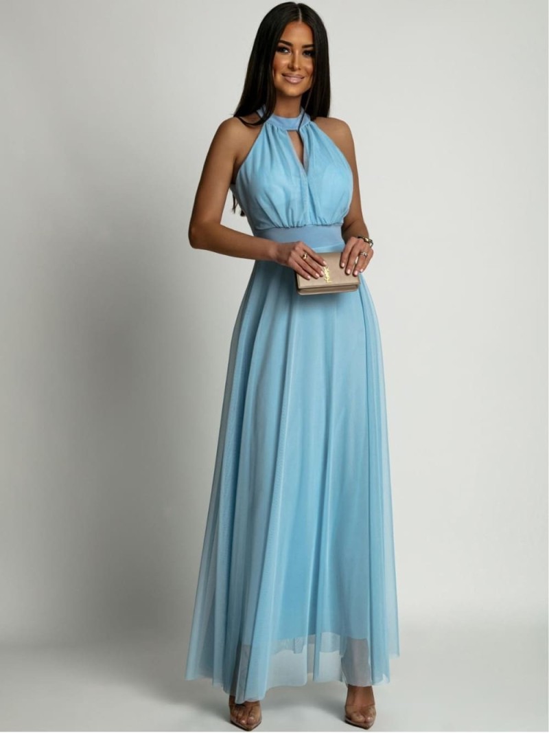 Elegantes Kleid mit Tüllboden, blau AZR156